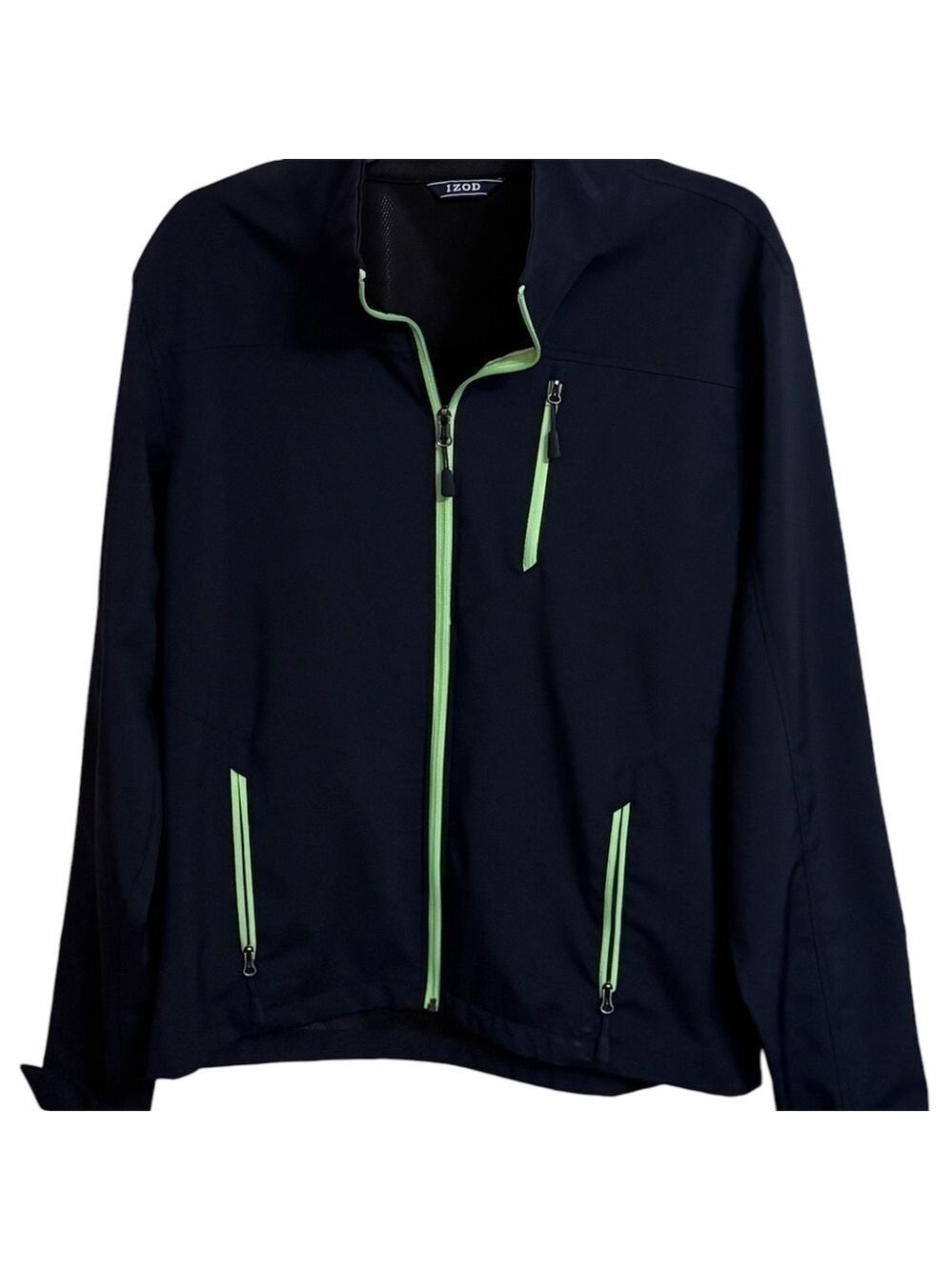 Izod Men's Full Zip Jacket Medium Navy Neon Green - Picture 3 of 5